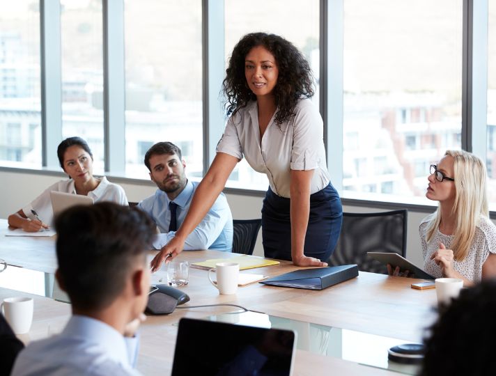 Students in a business meeting